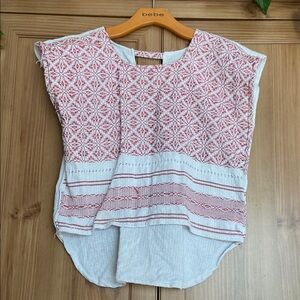 Mexican Hand-Made Red White Woven Top M